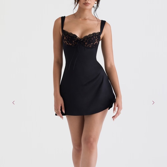 House of CB Adriana Black Satin and Lace Mini Dress - Picture 2 of 5